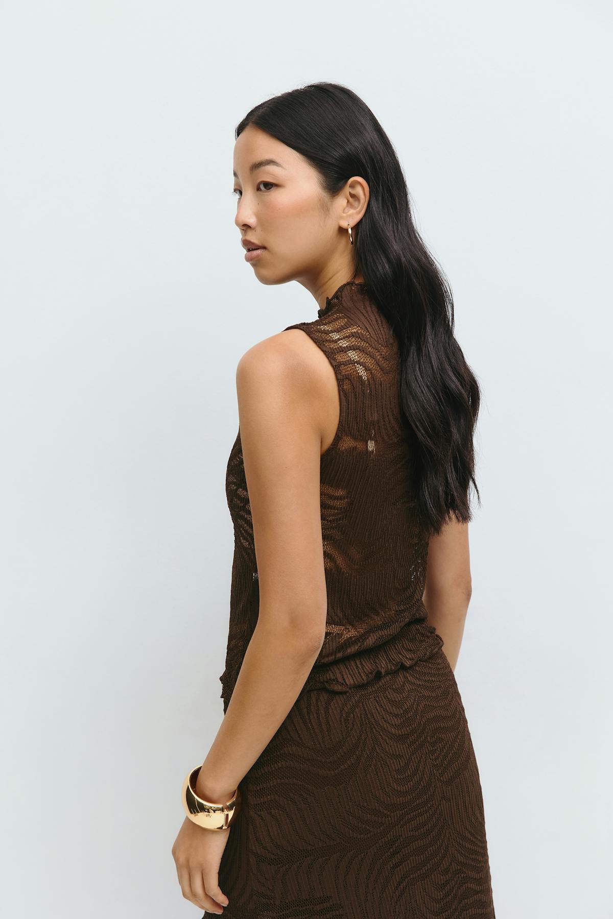 Funnel neck lace top - Marron foncé