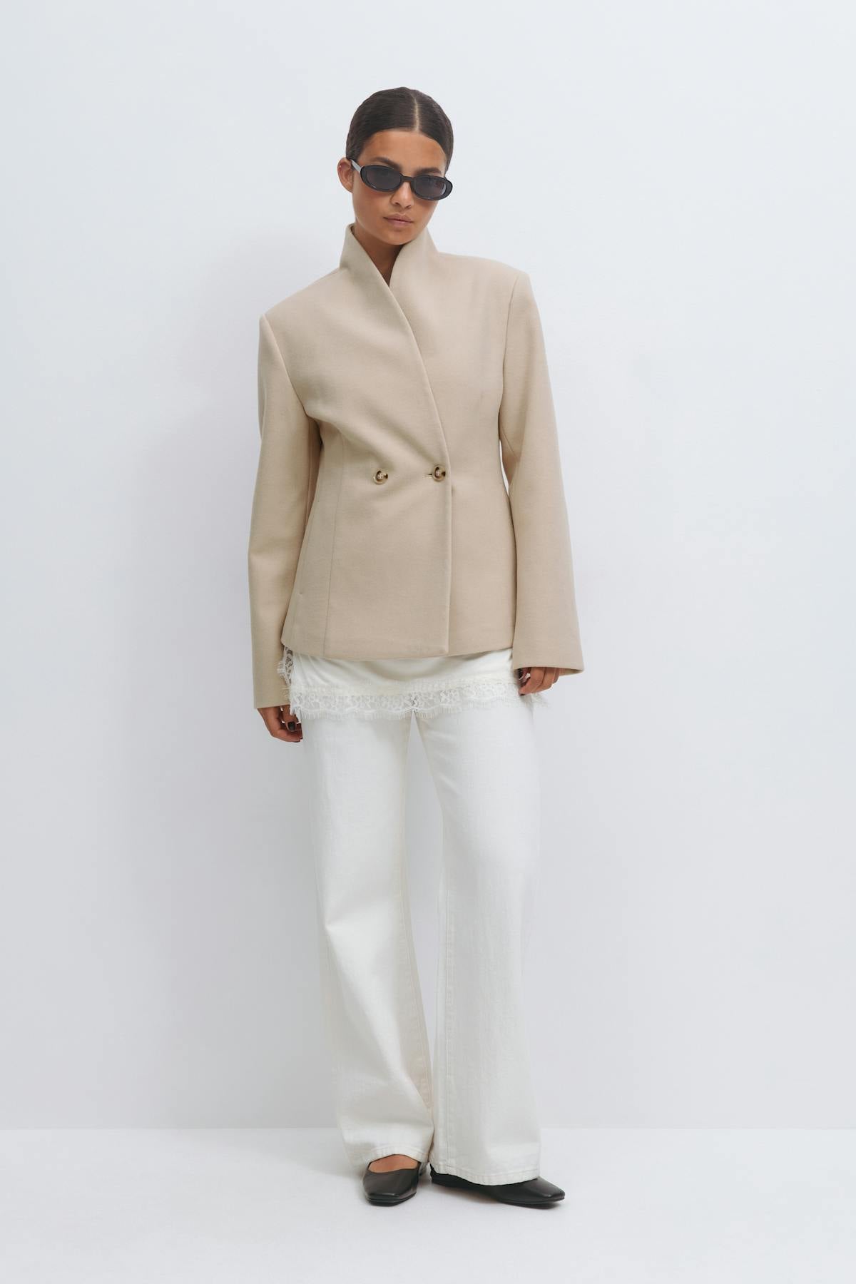 Shaped wool blend jacket - Sand beige