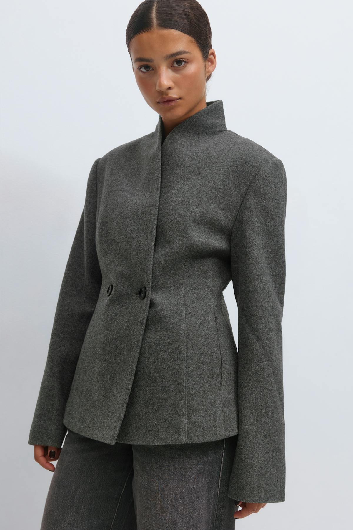 Shaped wool blend jacket - Grey melange
