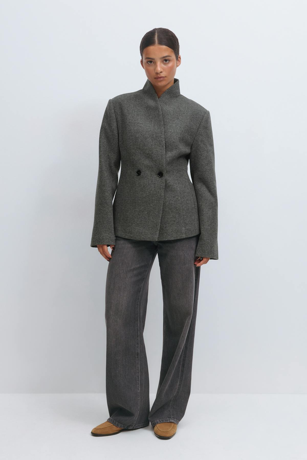 Shaped wool blend jacket - Grey melange