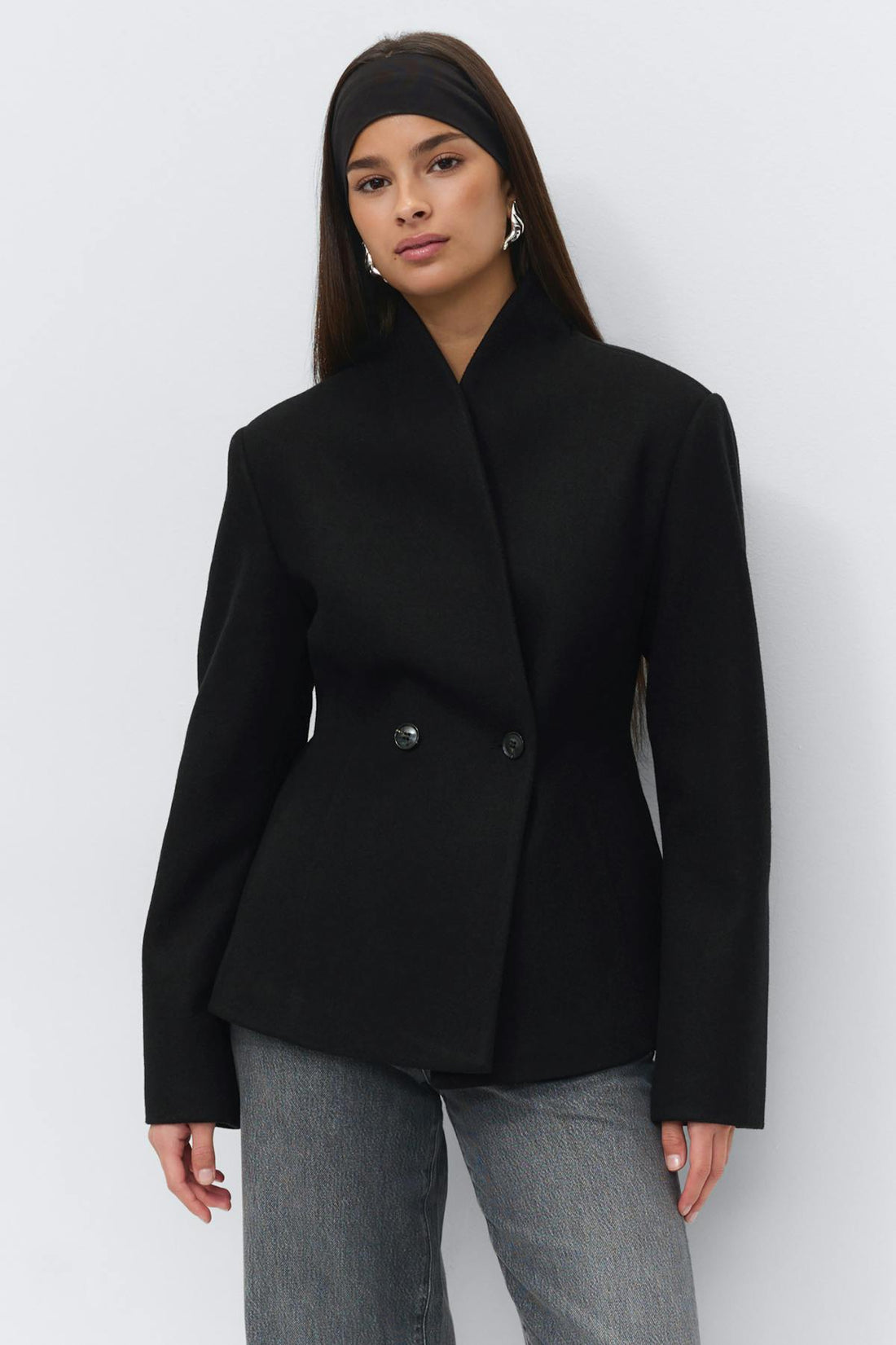 Shaped wool blend jacket - Noir