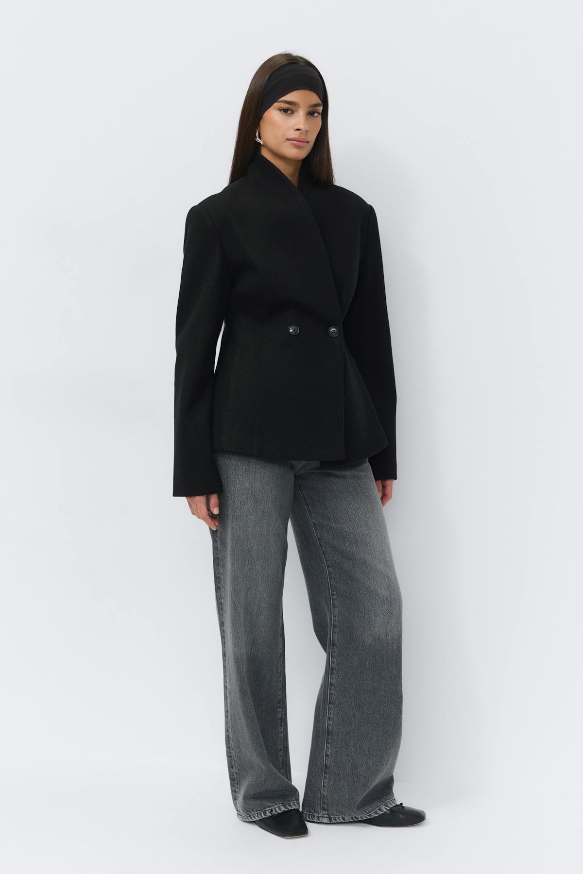 Shaped wool blend jacket - Noir