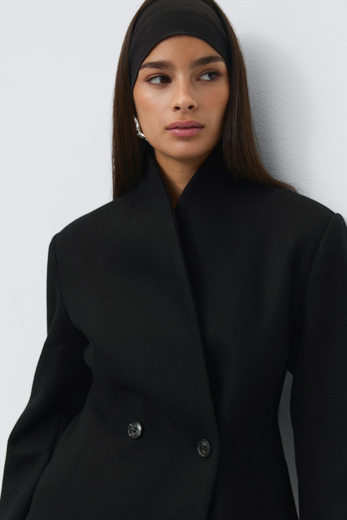 Shaped wool blend jacket - Noir