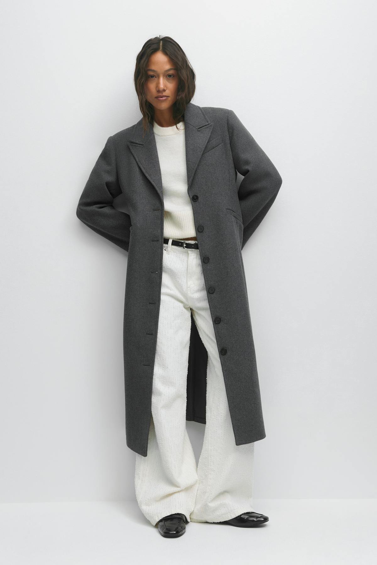 Shaped long coat - Dk grey melange
