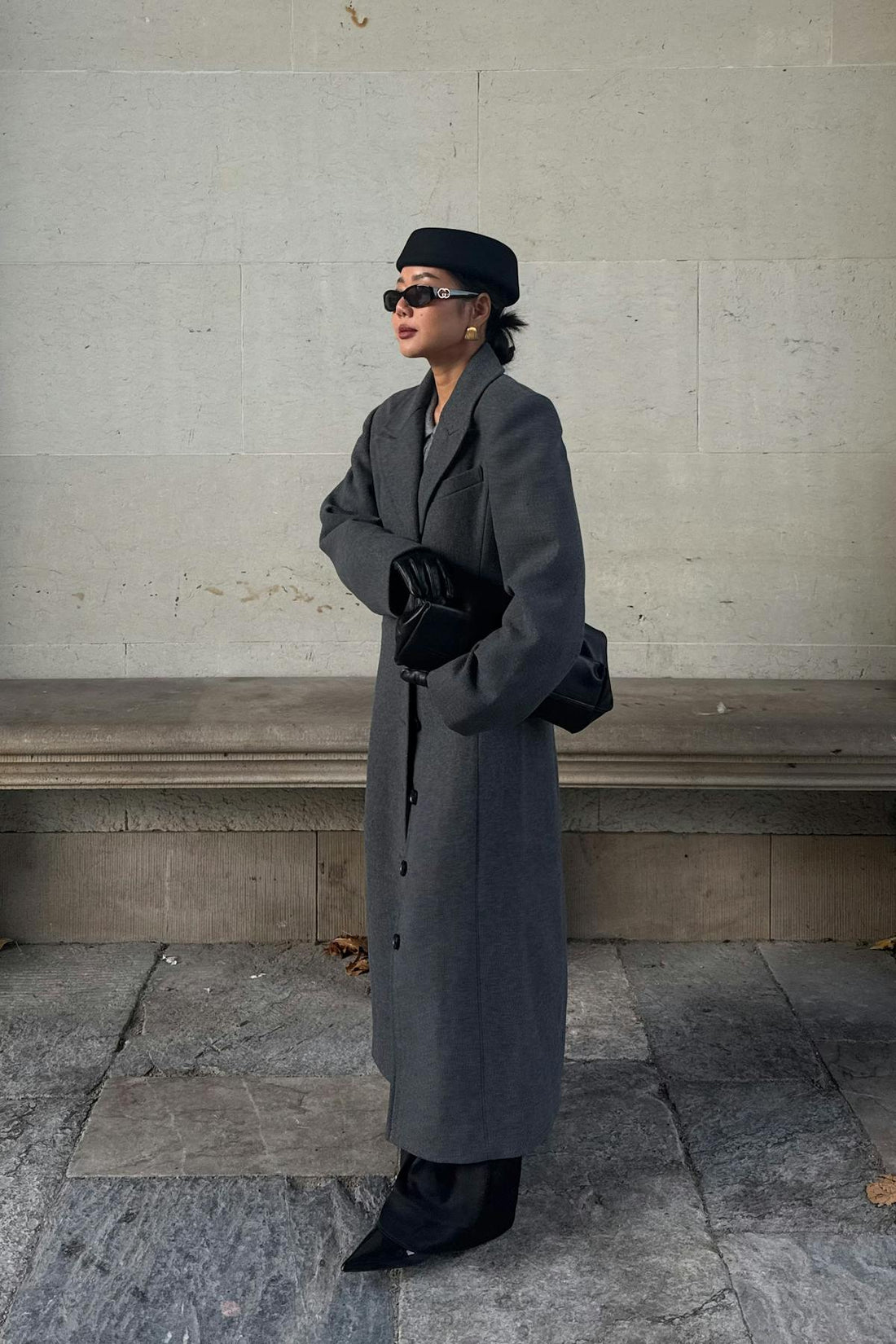 Shaped long coat - Dk grey melange