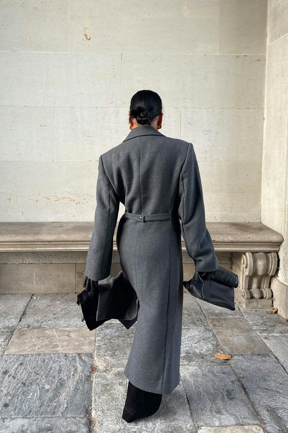 Shaped long coat - Dk grey melange