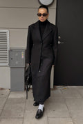 Shaped long coat - Dk grey melange