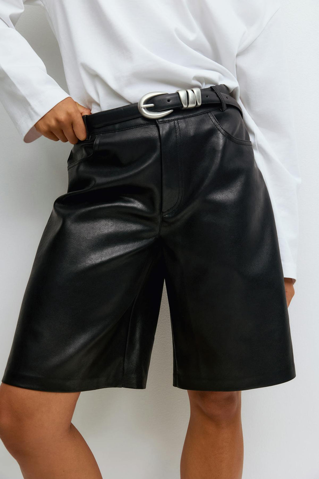 Pu bermuda shorts - Noir