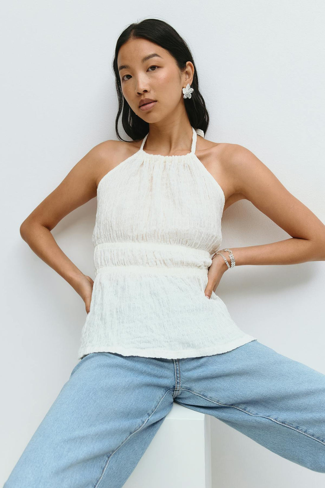 Halterneck tie top - Crème