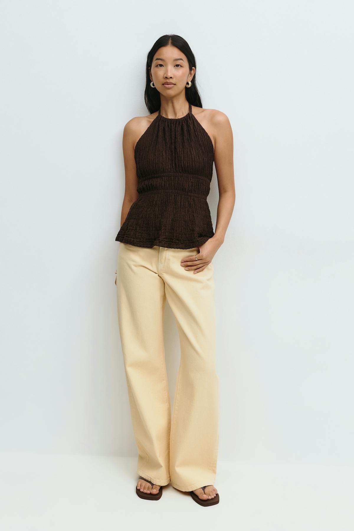 Halterneck tie top - Seal brown