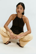 Halterneck tie top - Seal brown