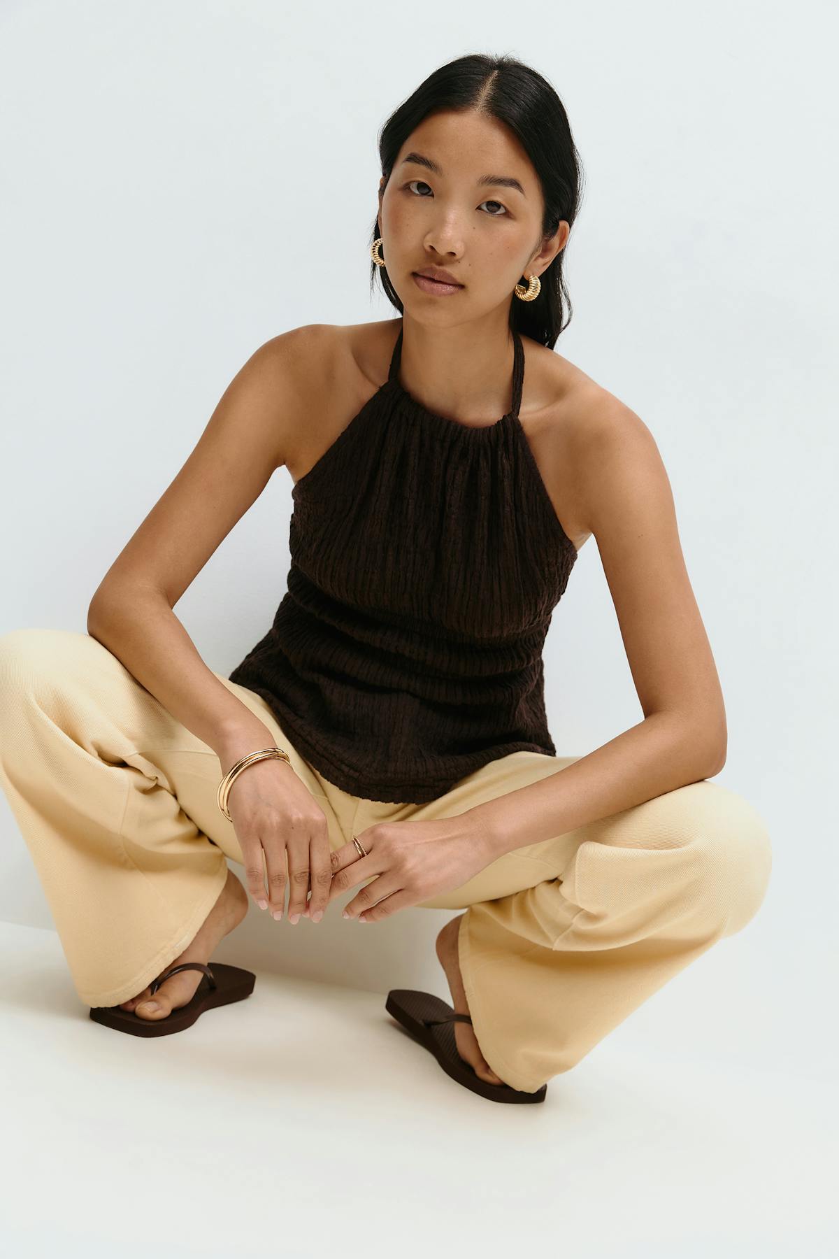 Halterneck tie top - Seal brown