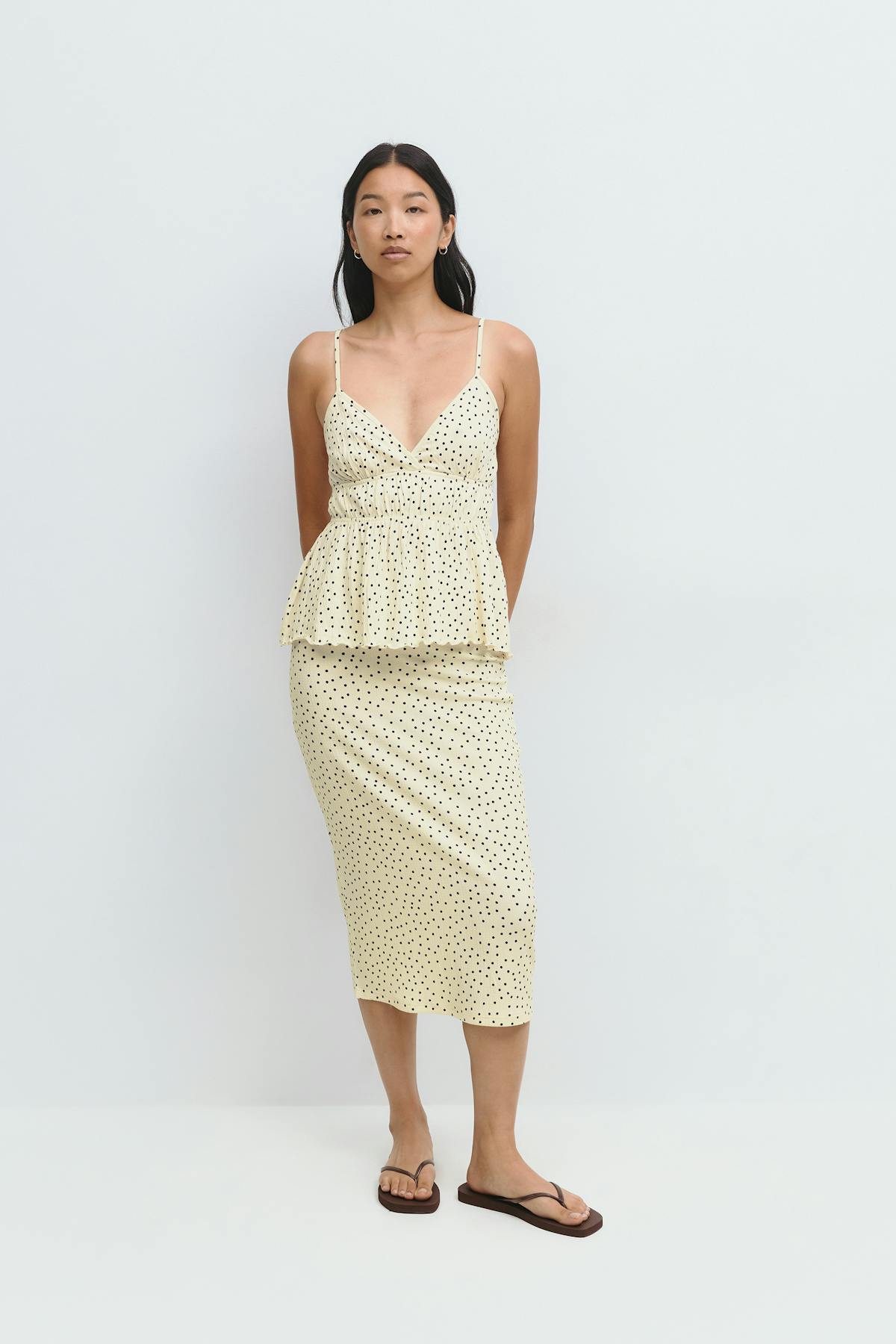 Waist detail singlet - Cream dot