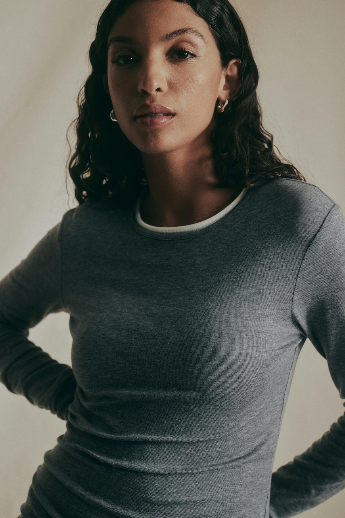 Premium long sleeve top - Grey melange