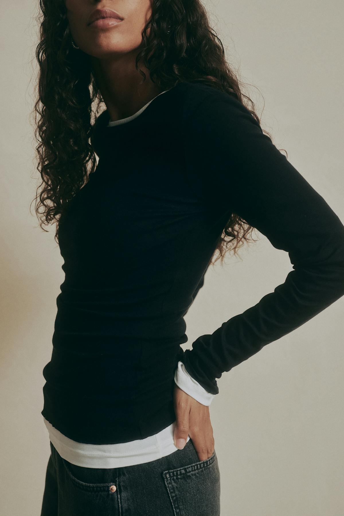 Premium long sleeve top - Grey melange