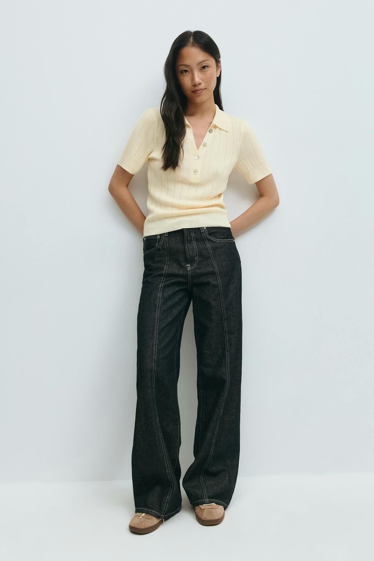 Collar knitted top - Vanilla yellow