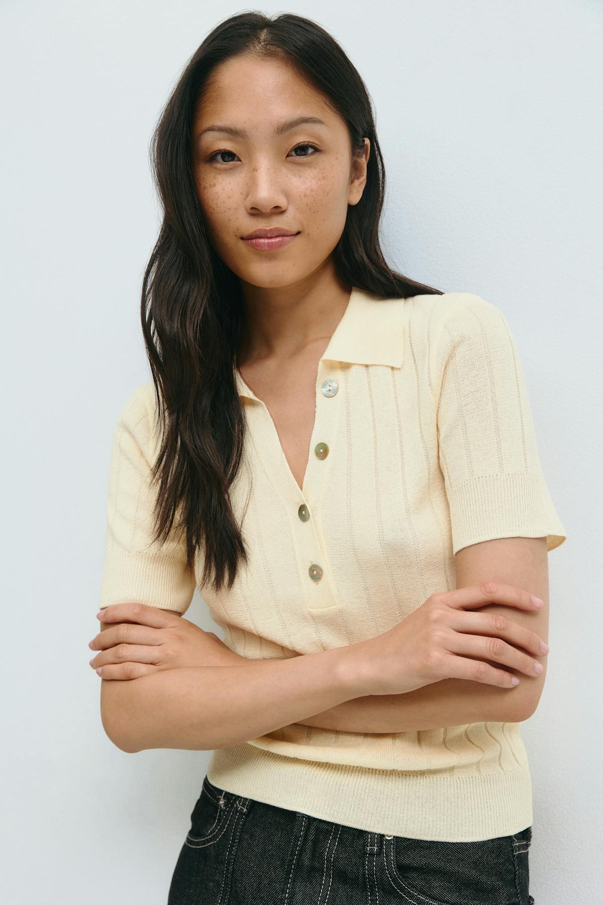 Collar knitted top - Vanilla yellow