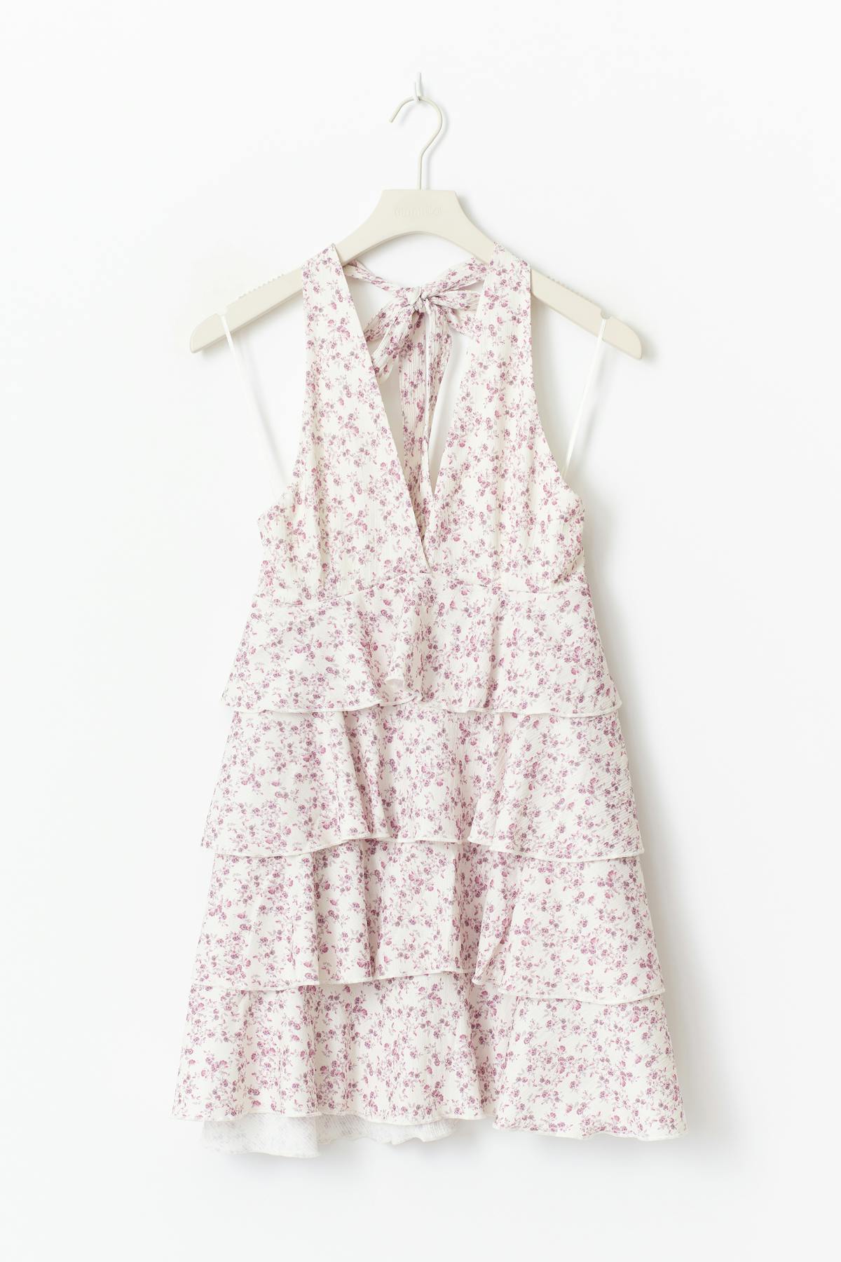 Frill halterneck dress - Pink ditsy