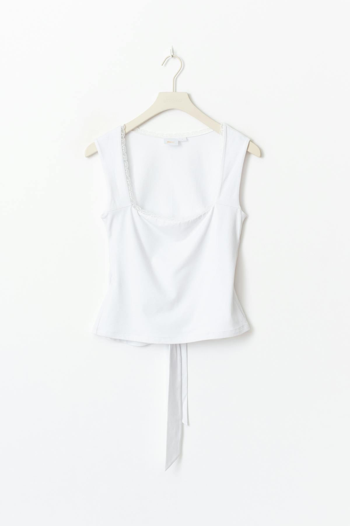 14+ lace open back top - Blanc
