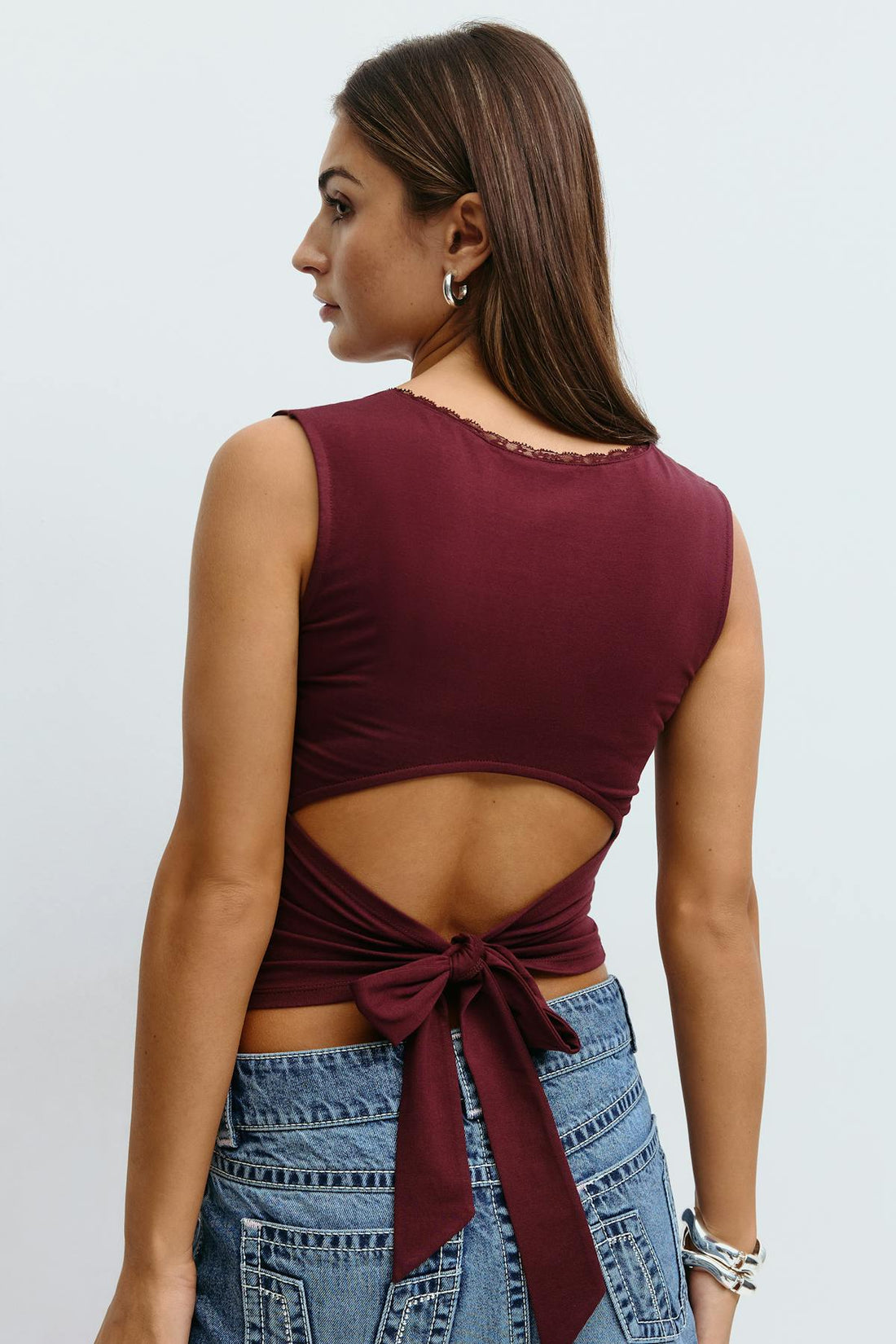 14+ lace open back top - Bordeaux