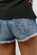 14+ xtra low denim shorts - Mid blue