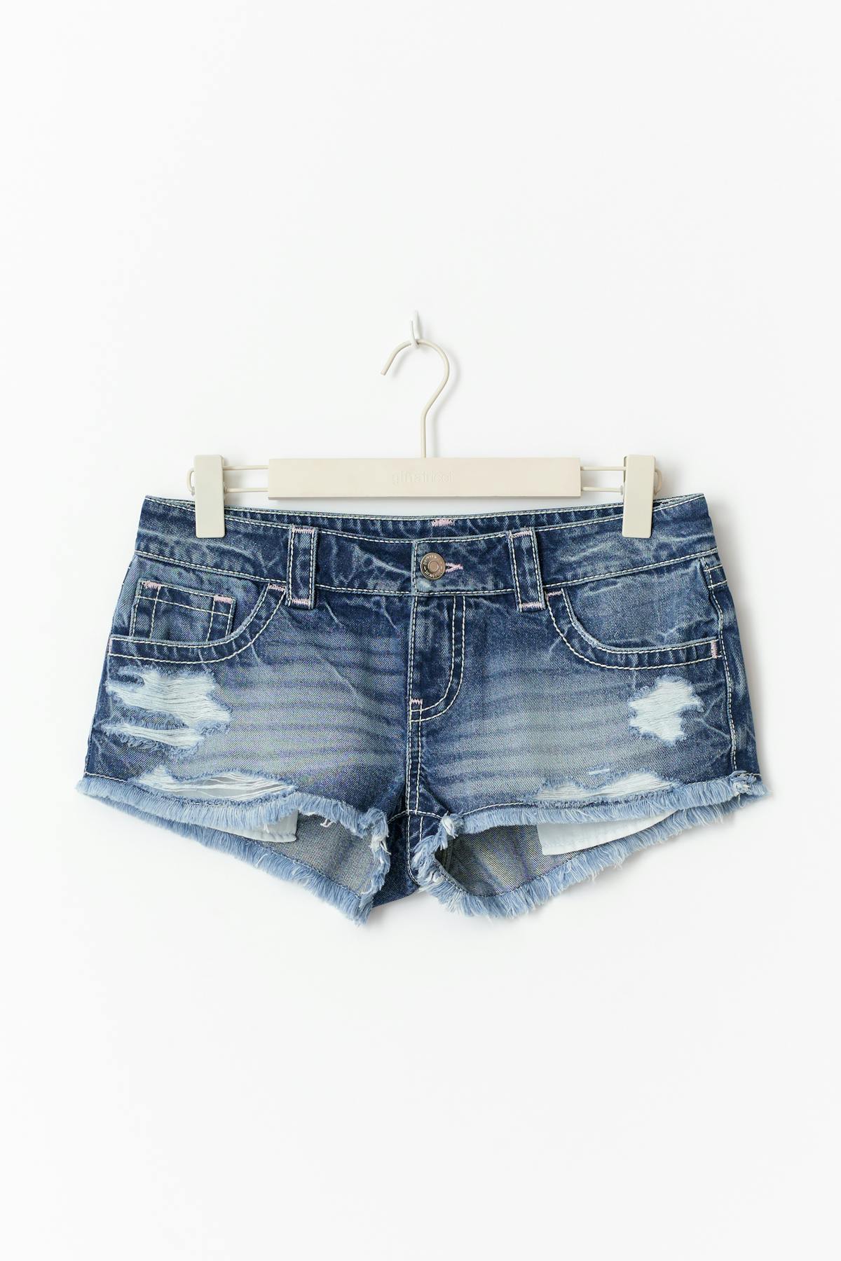 14+ xtra low denim shorts - Mid blue