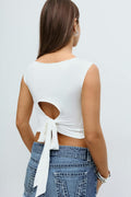 14+ open back tie top - Blanc