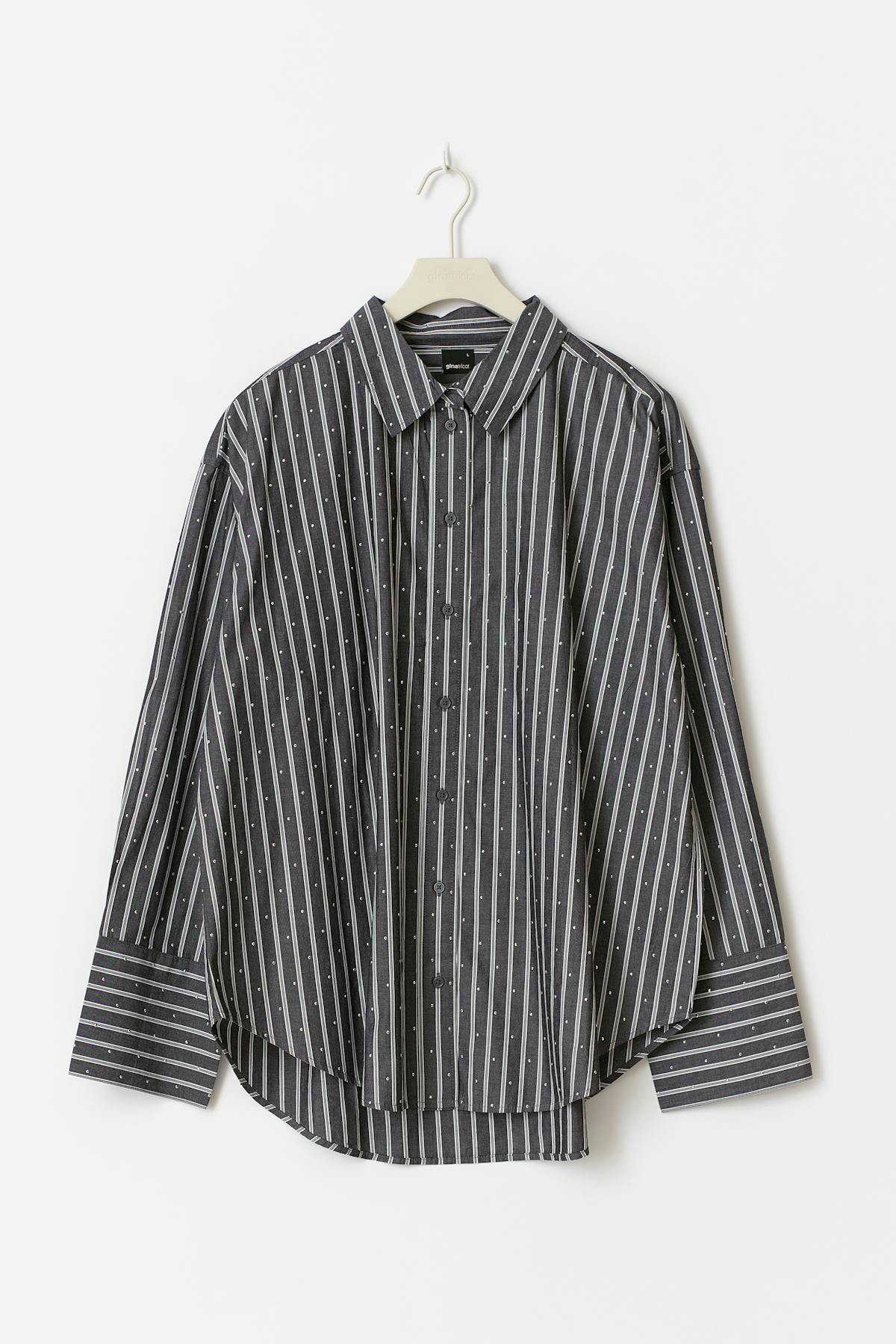 Oversized rhinestone shirt - Grey/stripe