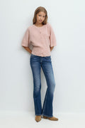 Y knitted short sleeve top - Soft pink