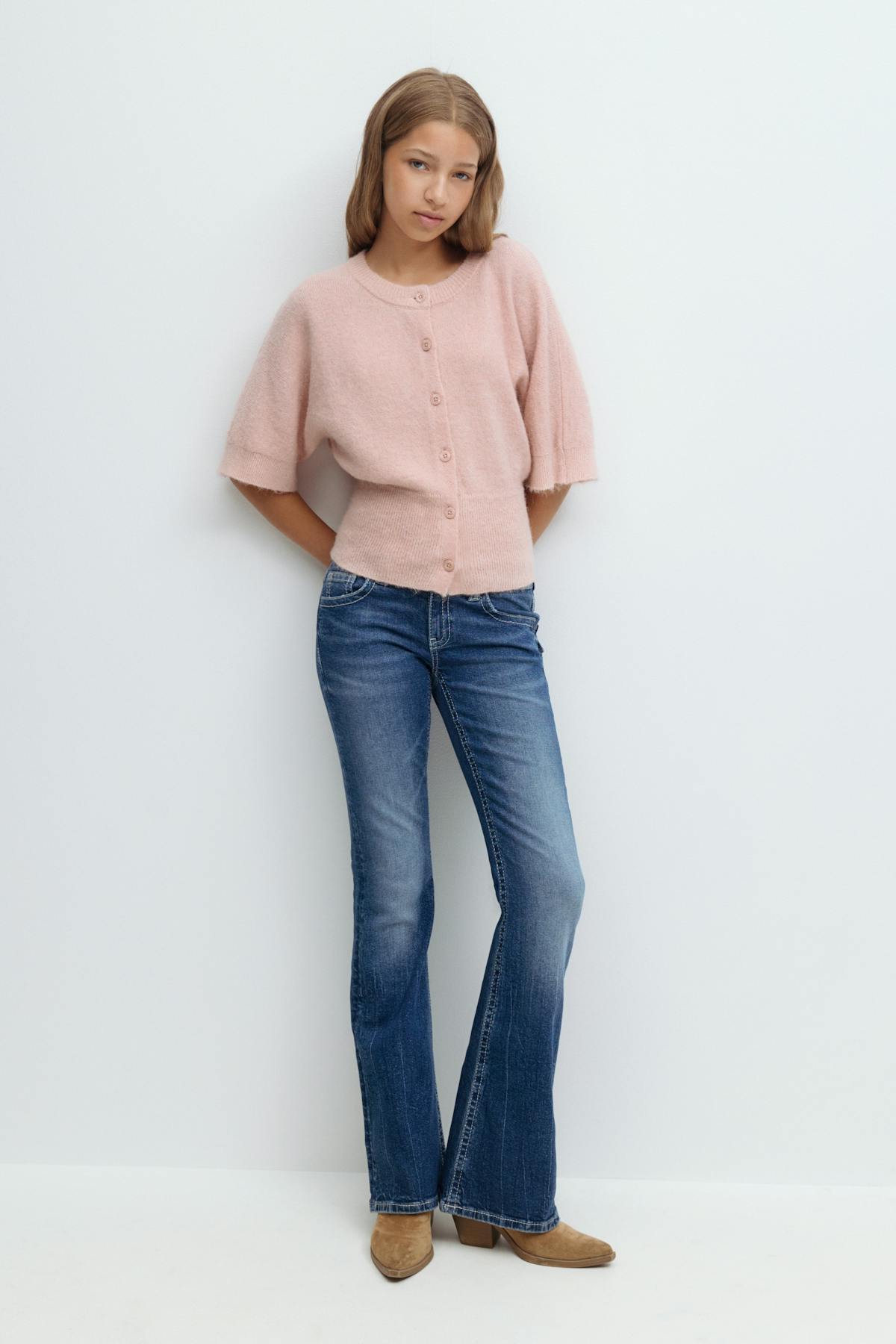 Y knitted short sleeve top - Soft pink