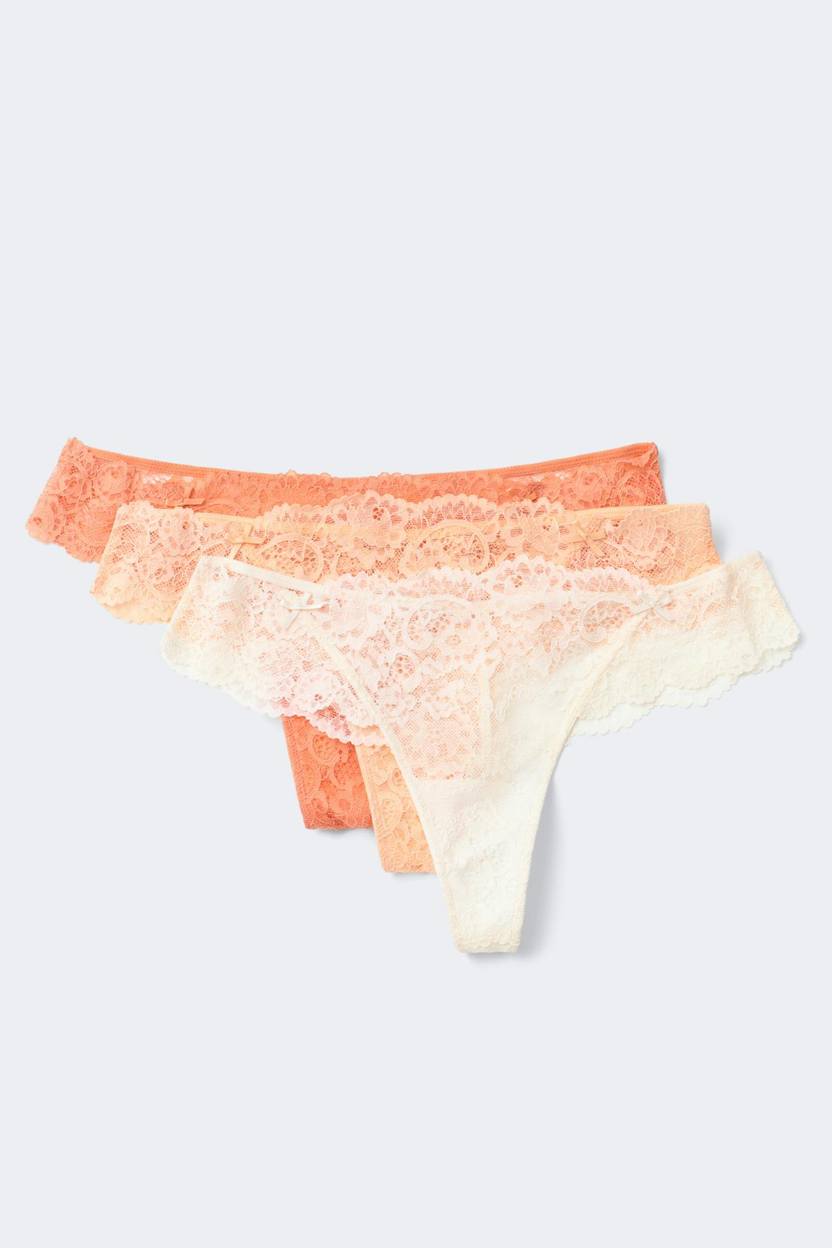 3-pack scallop lace thong - Sunset orange