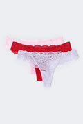 3-pack scallop lace thong - Nostalgia rose