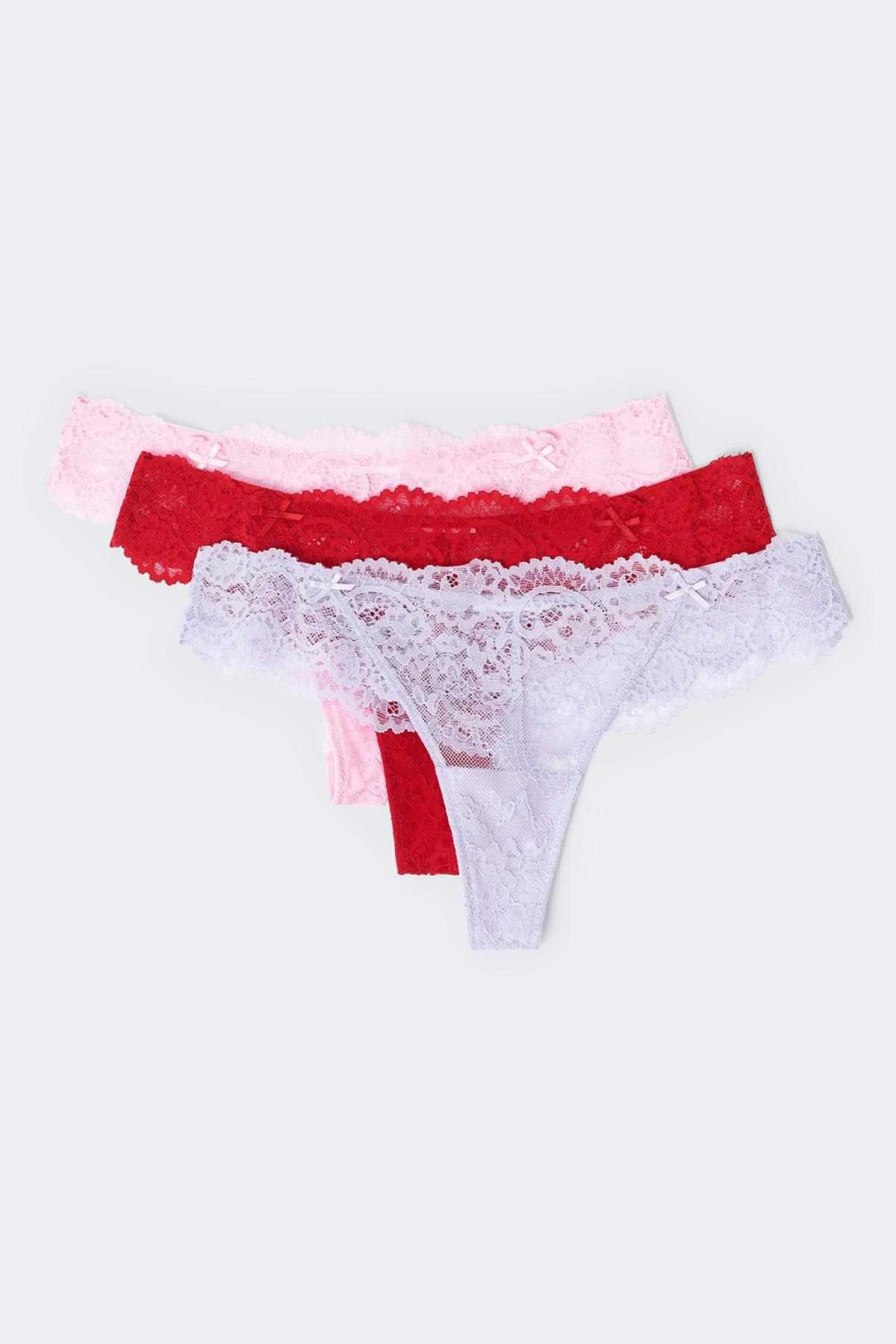 3-pack scallop lace thong - Nostalgia rose
