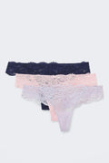 3-pack scallop lace thong - Multi pink