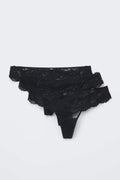 3-pack scallop lace thong - Noir