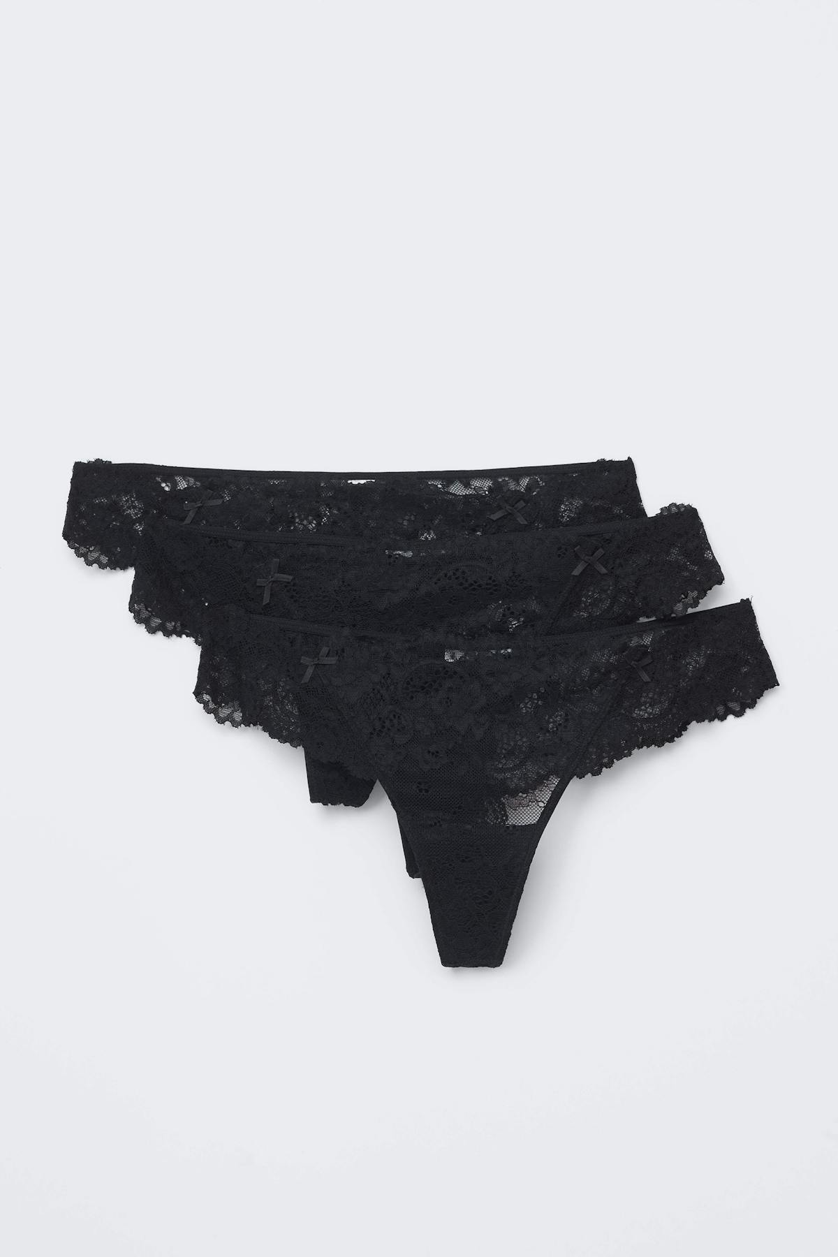 3-pack scallop lace thong - Noir