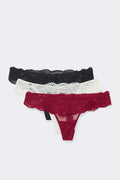 3-pack scallop lace thong - Black/red