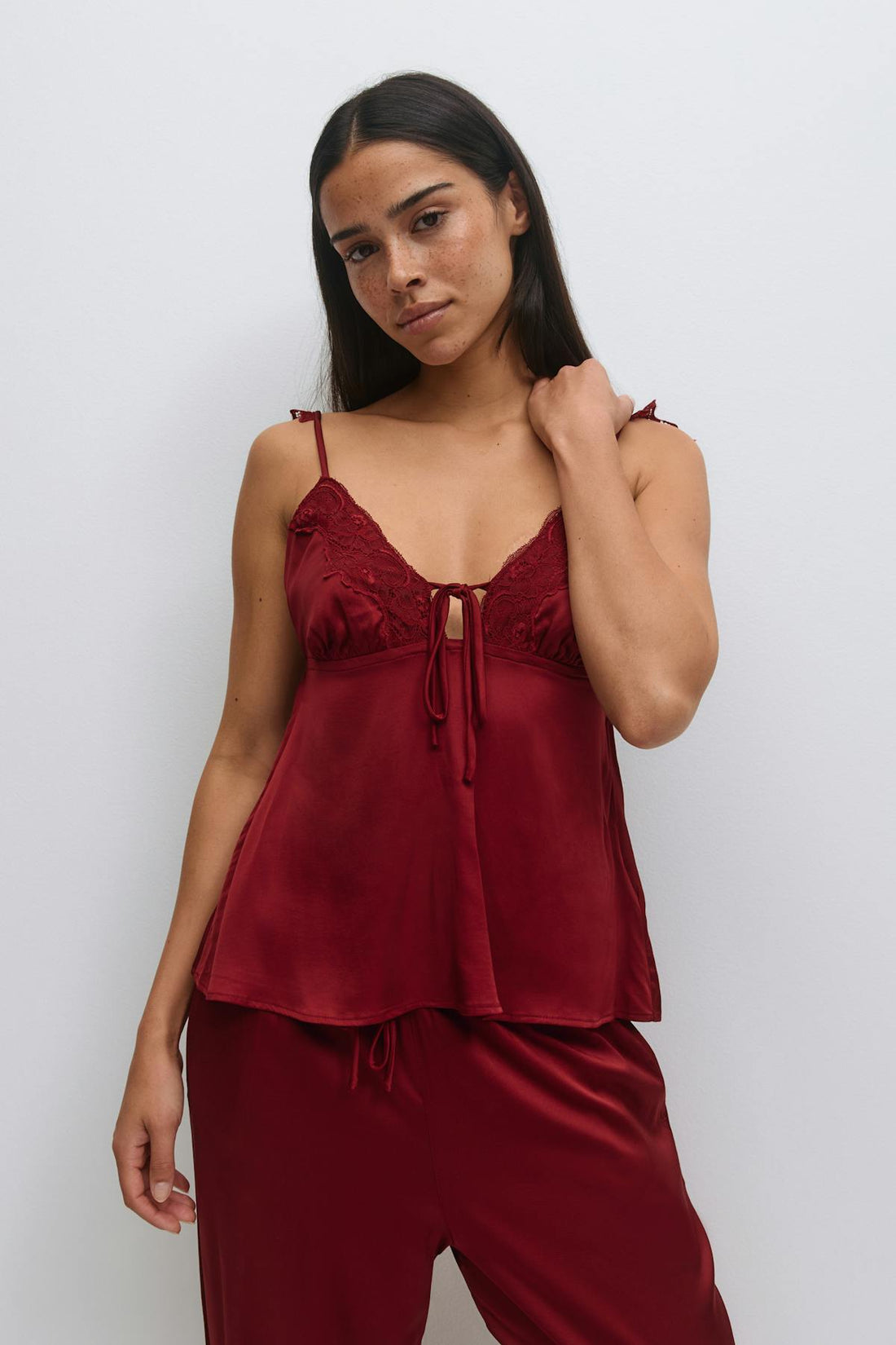 Satin loungewear singlet - Rouge foncé