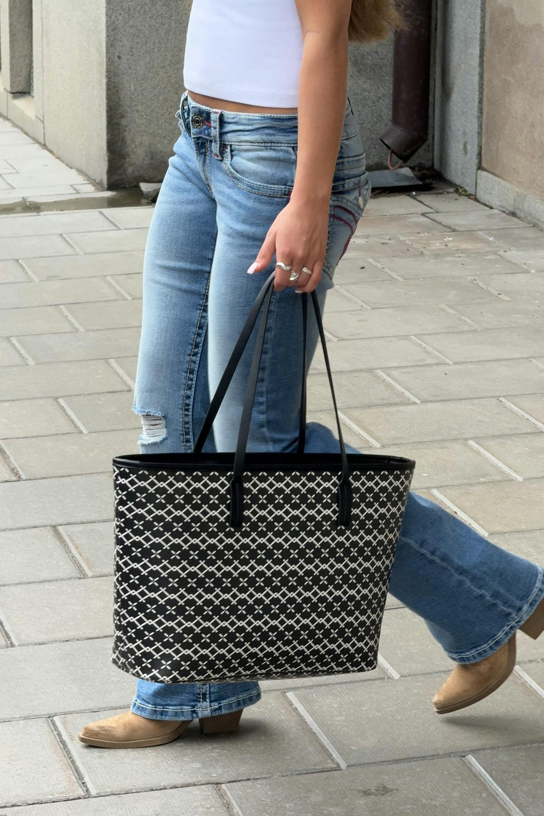 Y tote bag - Black/beige