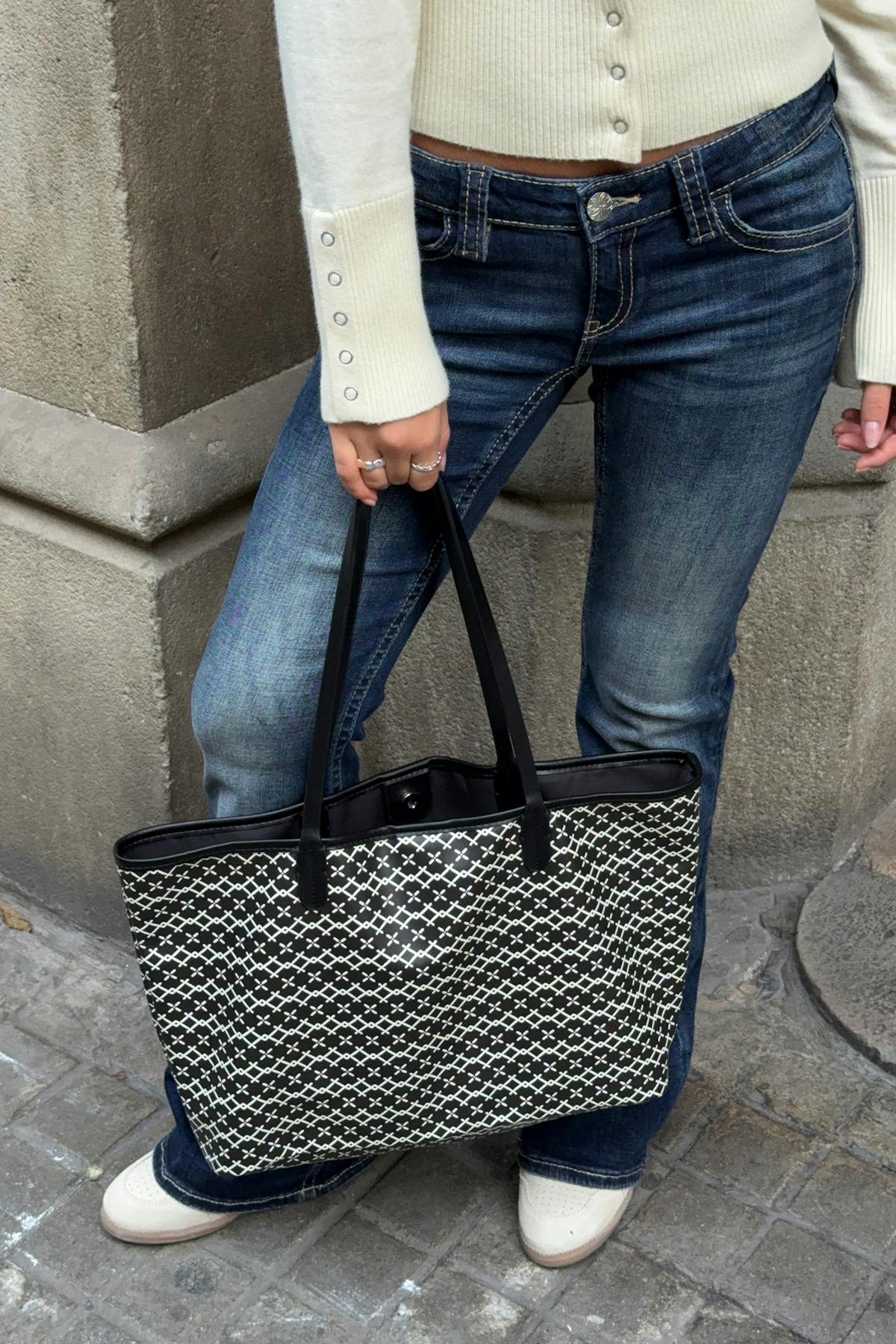 Y tote bag - Black/beige