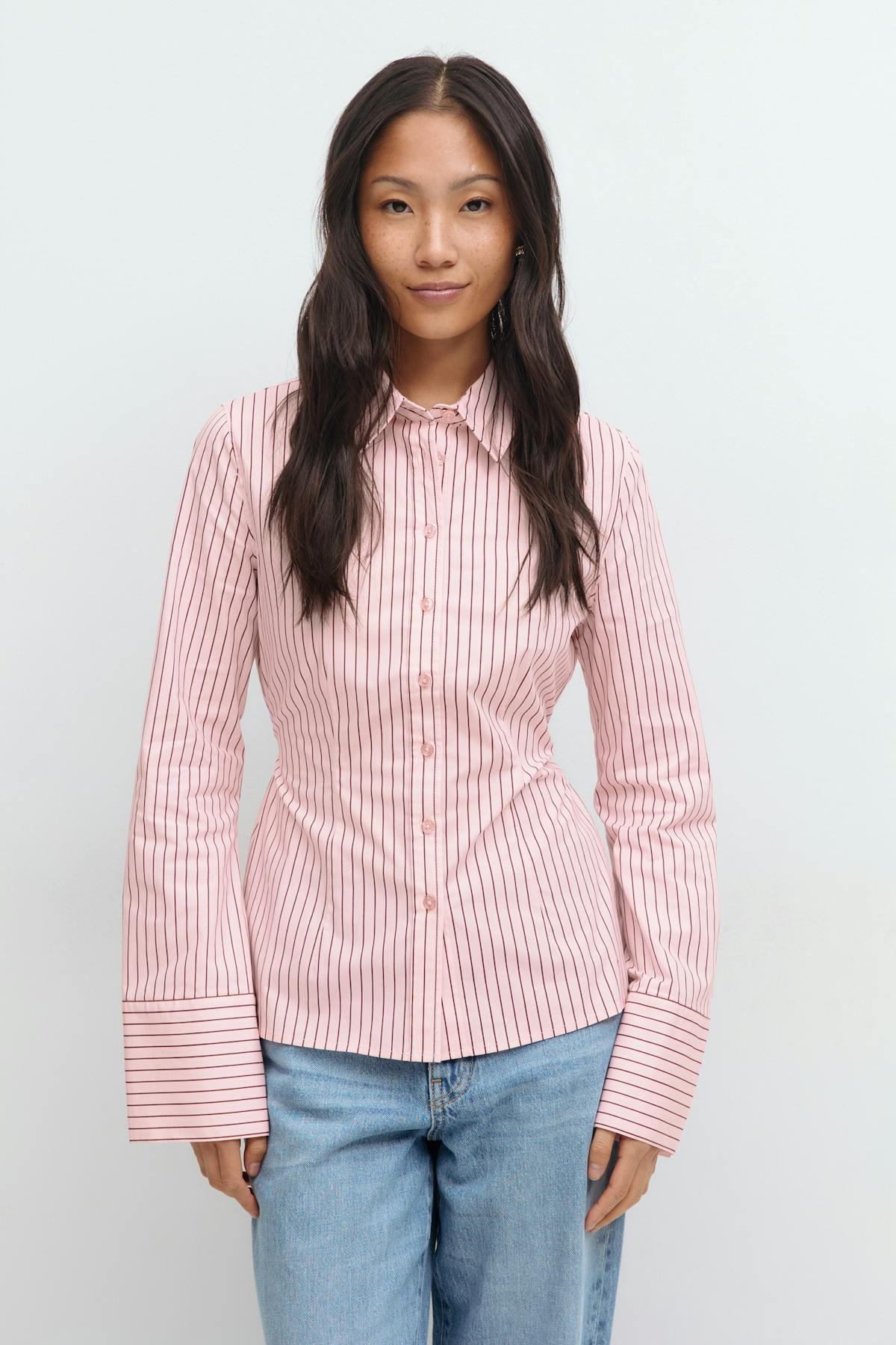 Shaped tie blouse - White/stripe