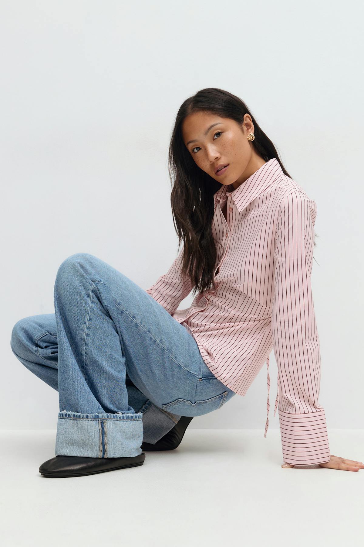 Shaped tie blouse - White/stripe