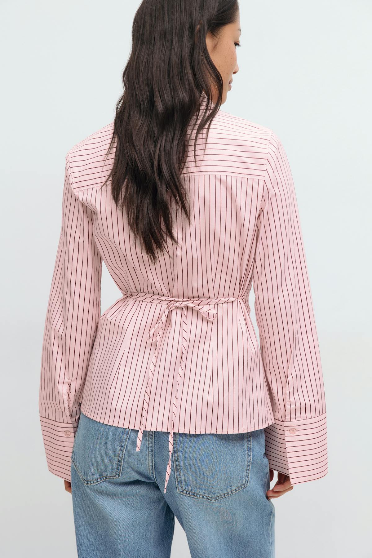 Shaped tie blouse - White/stripe