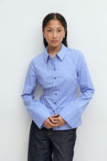 Shaped tie blouse - Blue stripe