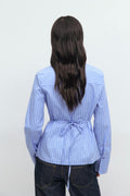 Shaped tie blouse - Blue stripe