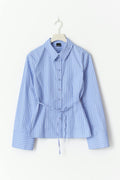 Shaped tie blouse - Blue stripe