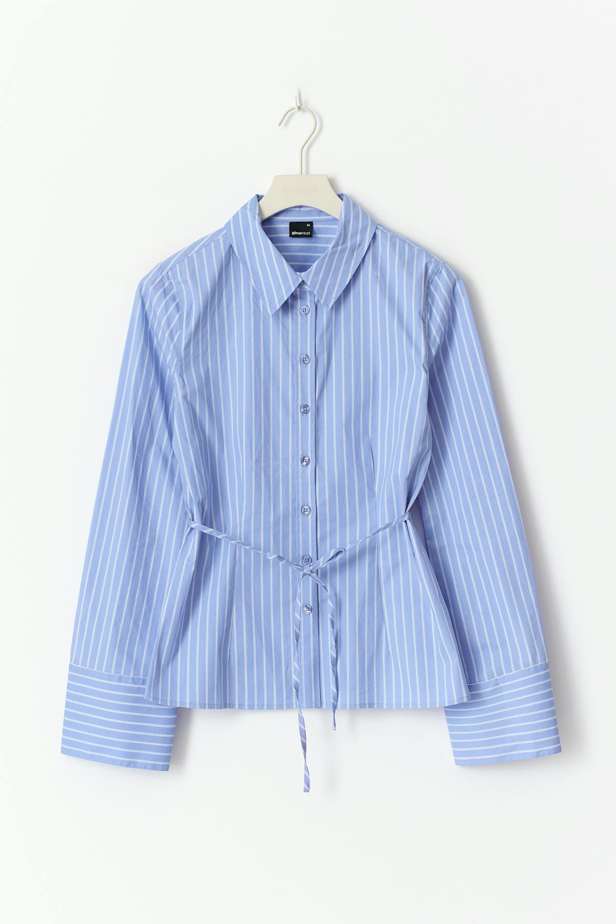 Shaped tie blouse - Blue stripe