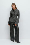Shaped tie blouse - Blue stripe