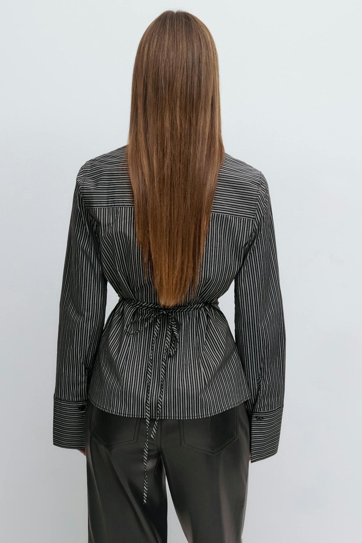 Shaped tie blouse - Blue stripe