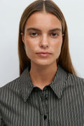 Shaped tie blouse - Grey/stripe
